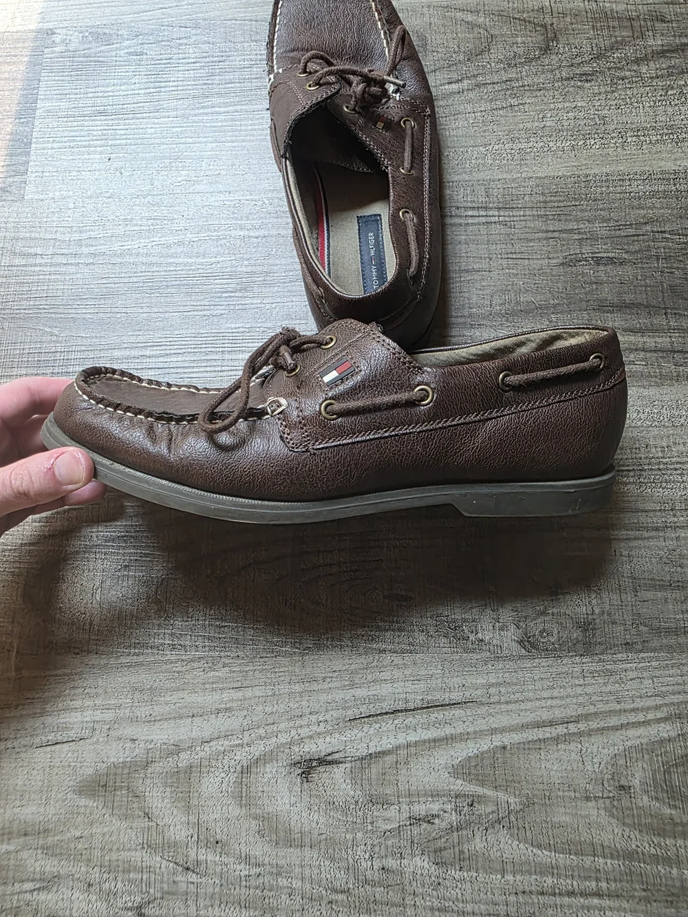 Tommy Hilfiger Men's Brown Leather Moc Toe Boat Shoes